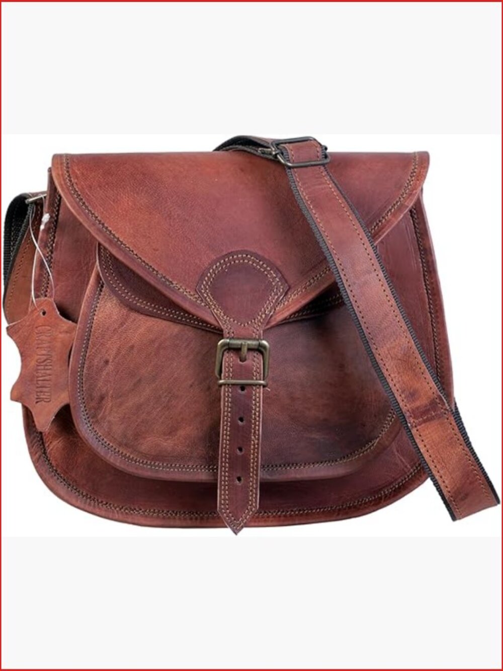 Handcrafted Leather Crossbody Satchel with Adjustable Strap, Vintage Style